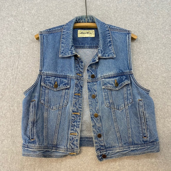 Vintage Eddie Bauer Women's M Denim Vest Button Up Sleeveless Jean Jacket - Picture 1 of 6